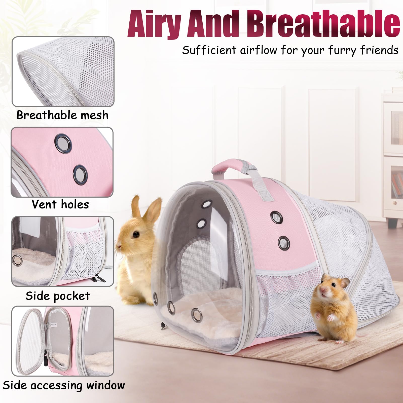 LAIRIES back-expandable-front-bubble-window: polycarbonate window offers broad scenery view for pets