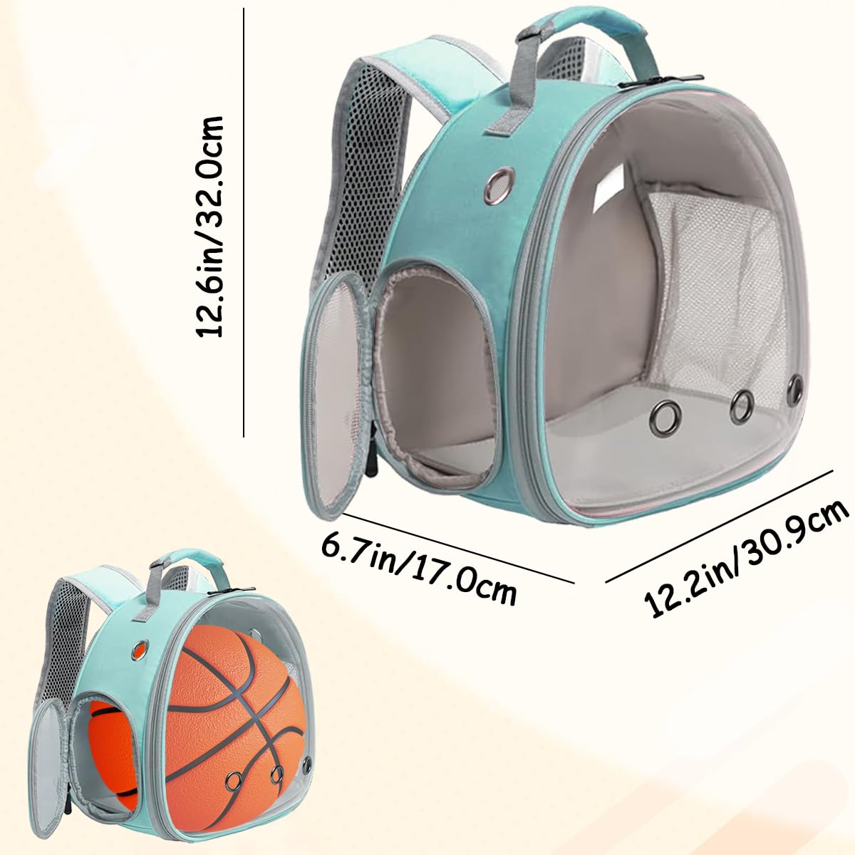 LAIRIES bubble window backpack front view for clear visibility during travel.