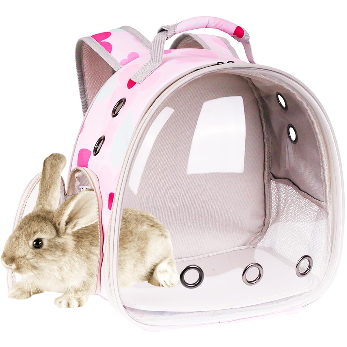 LAIRIES portable small animal backpack front view with pink flower print for travel.