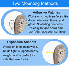 LAJEF Cat Nail File Scratcher installation options with adhesive pads.