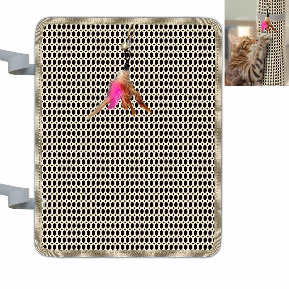 LAJEF cat nail file scratcher with wraparound design attached to a post for smooth nails.