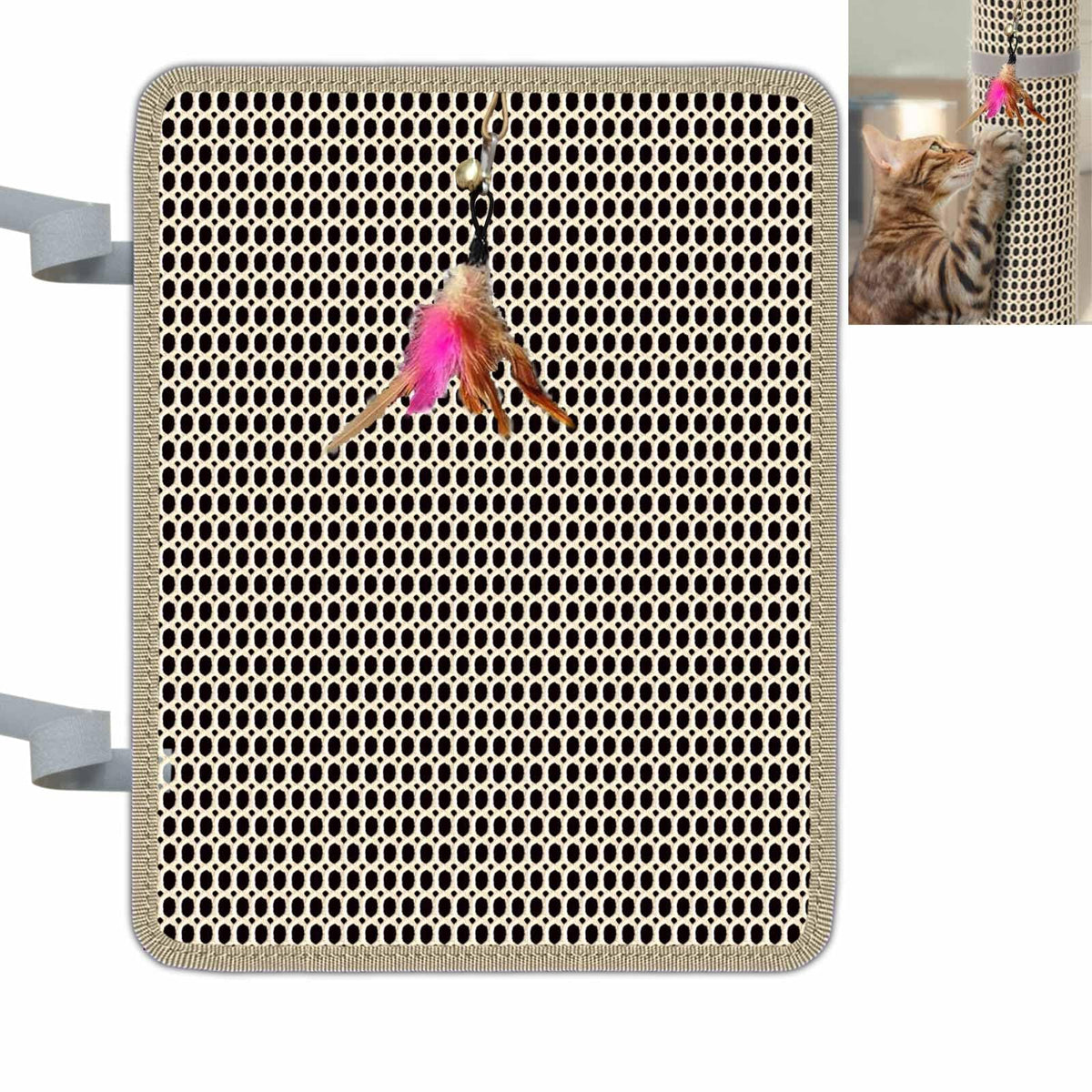LAJEF cat nail file scratcher with wraparound design attached to a post for smooth nails.