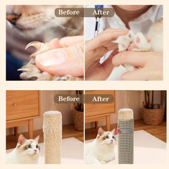 LAJEF nail trimming scenario on a cat post with the pad in use.
