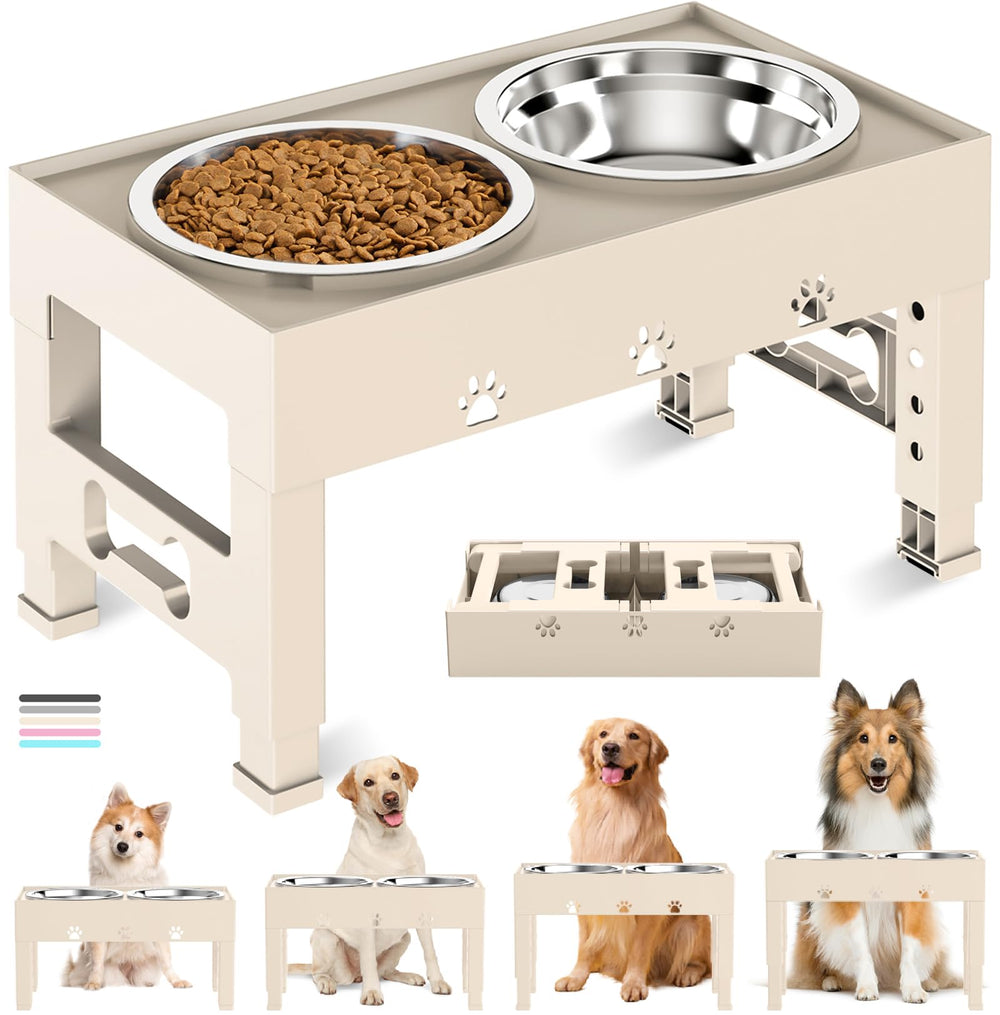 LAKIPETN elevated-dog-bowl-stand front view shows adjustable height for comfortable meals