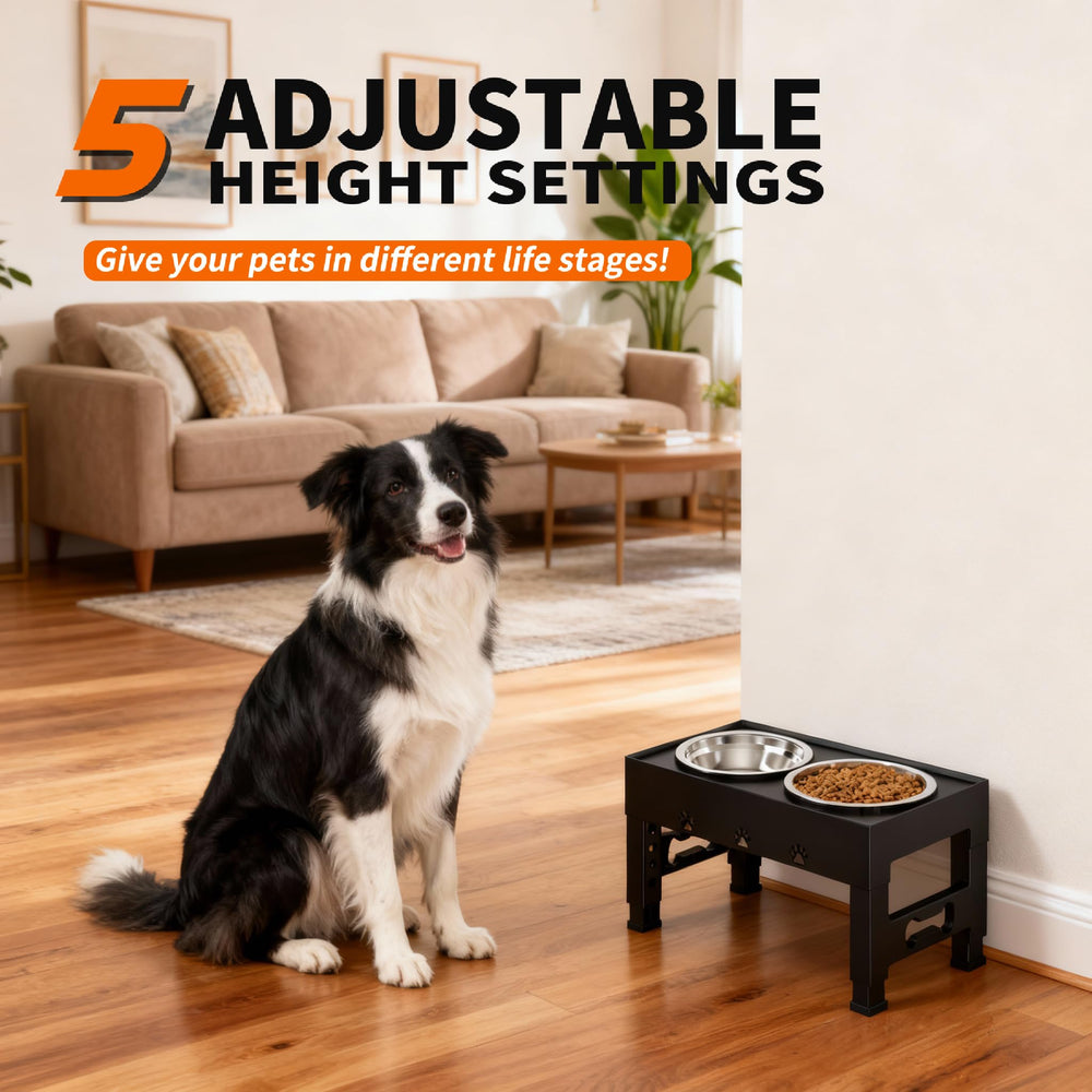 LAKIPETN elevated dog bowls height adjustment enables feeding for different dog sizes.