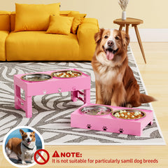 LAKIPETN height-adjustable dog bowl stand shows five height options for comfortable meals.