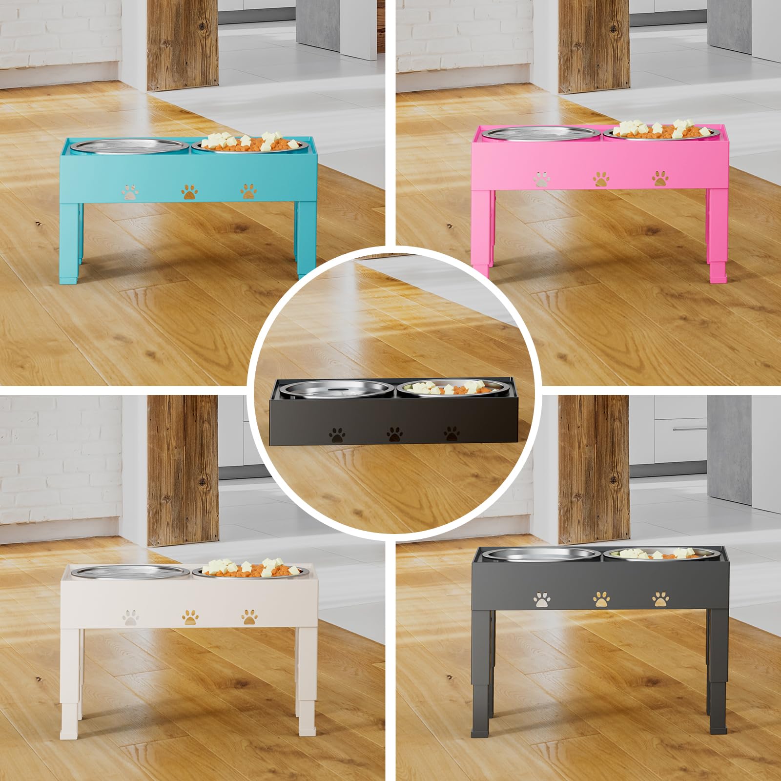 LAKIPETN pink dog feeder station adds style to daily dining.