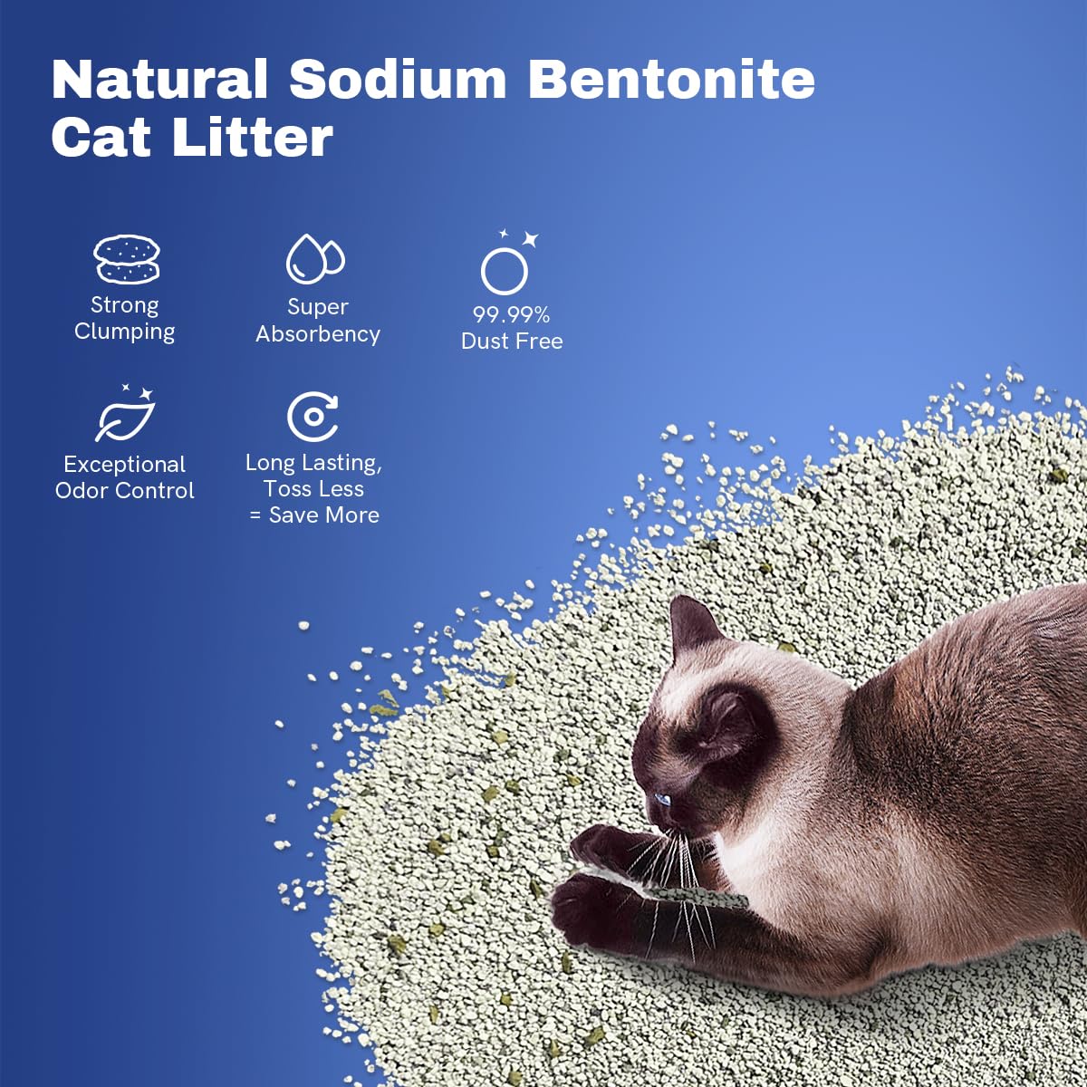 LALAHOME bentonite litter dust-free close-up highlighting tight clumps for clean scooping