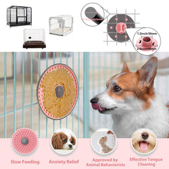 Lalolee dog lick mat attached to crate demonstrates easy crate training