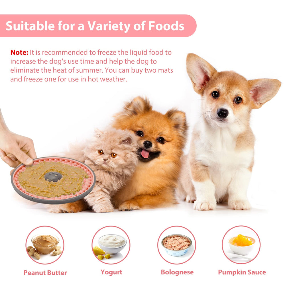 Lalolee dog lick mat in use shows calming licking to reduce anxiety