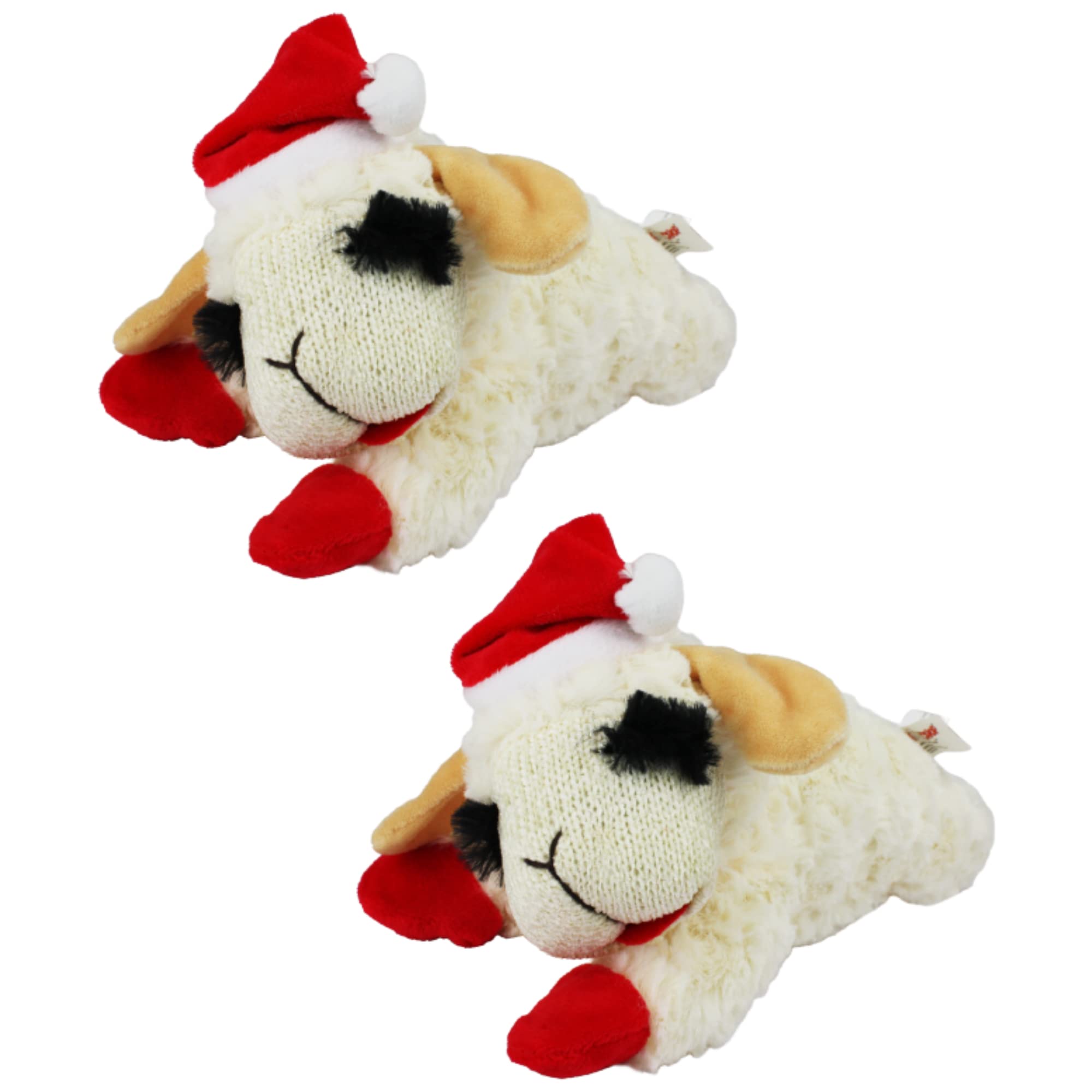 Lamb Chop 2-pack Christmas dog toy provides festive entertainment.