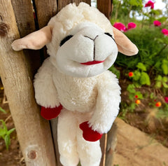 Lamb Chop dog toy 14 closeup-face-detail highlights soft texture.