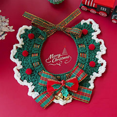 Lamegret adjustable Christmas knit pet collar close-up shows exquisite pattern for festive styling