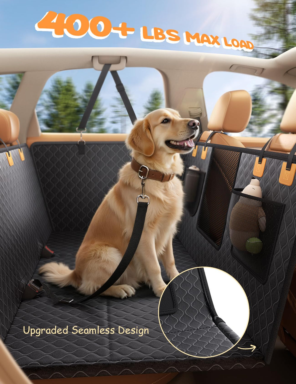 Lamicall dog hammock doubles as cargo liner or picnic blanket.
