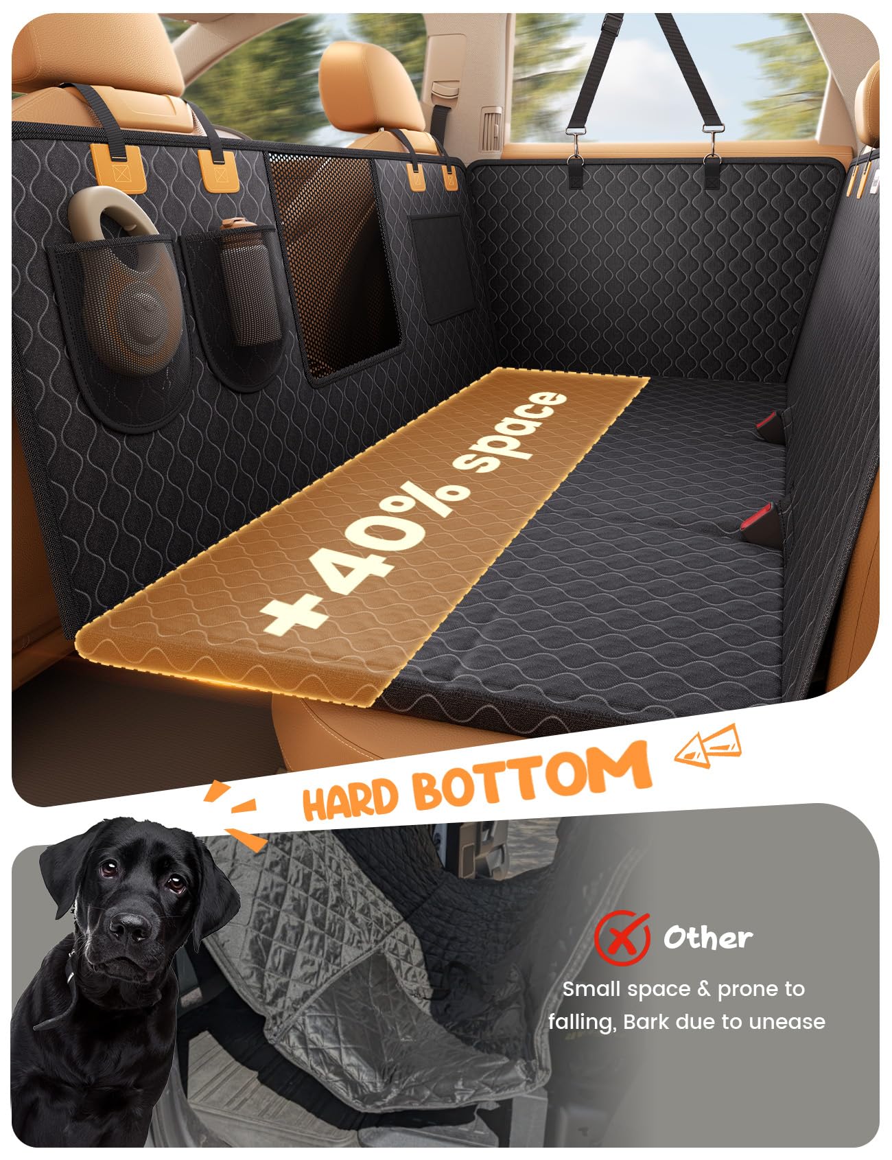 Lamicall dog car seat cover hard bottom supports two large dogs comfortably.