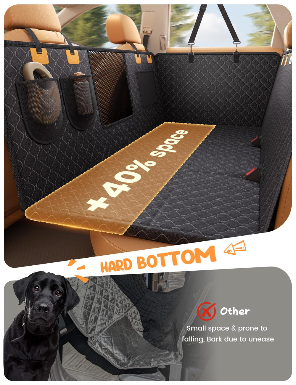 Lamicall dog car seat cover hard bottom supports two large dogs comfortably.