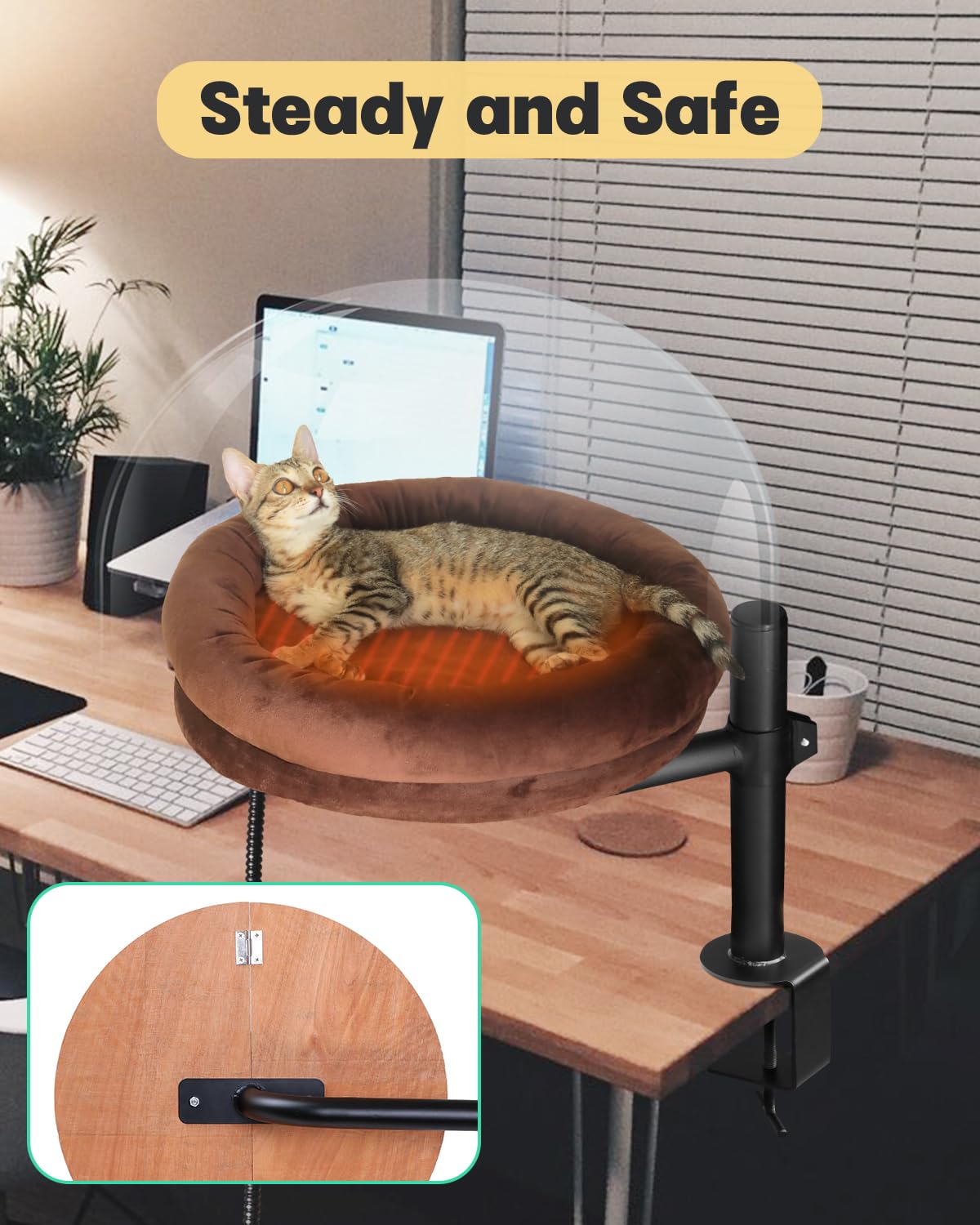Lamlingo desk bed height adjustable to fit different desks and cat heights.