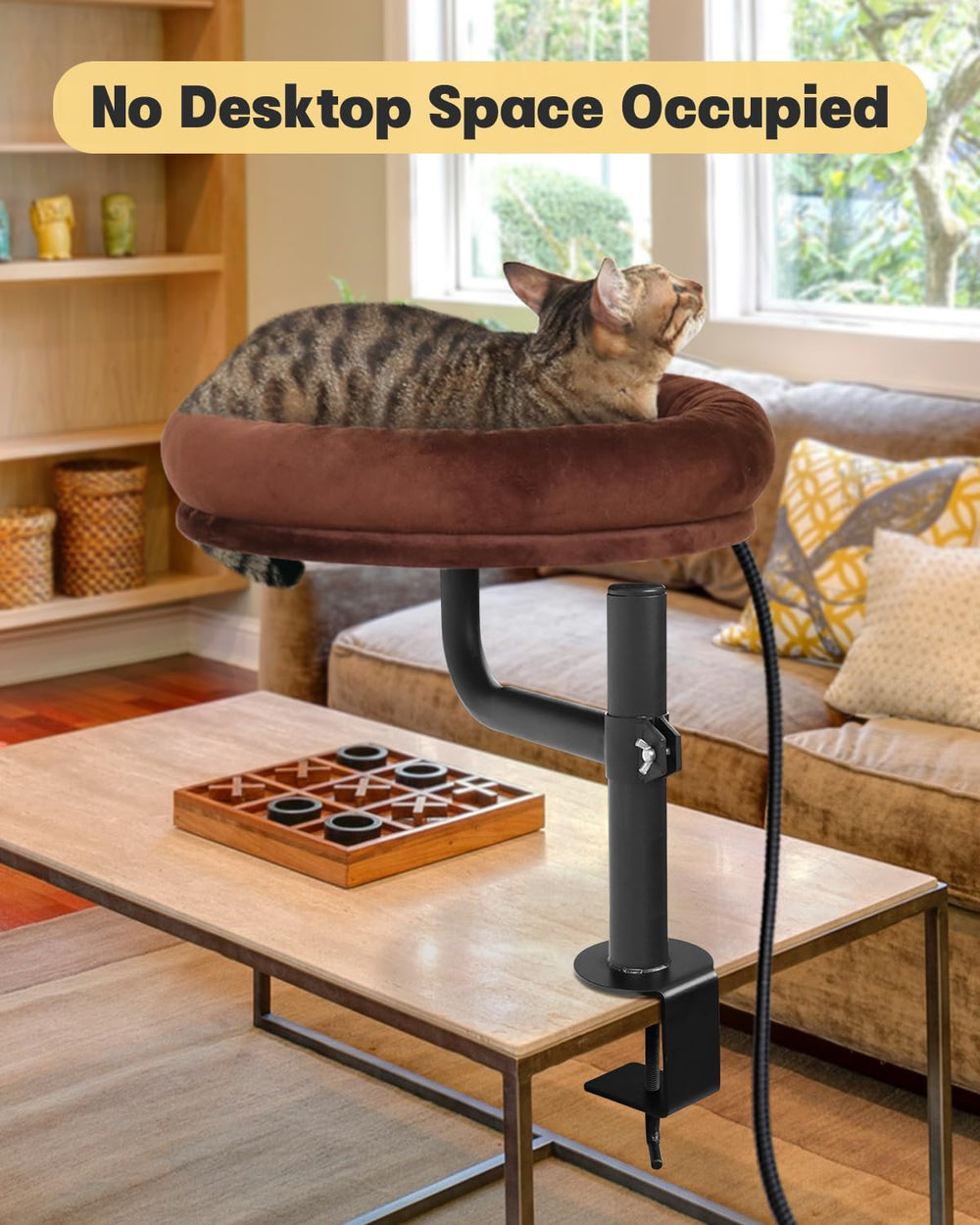 Lamlingo elevated cat bed with plush surface for cozy naps.