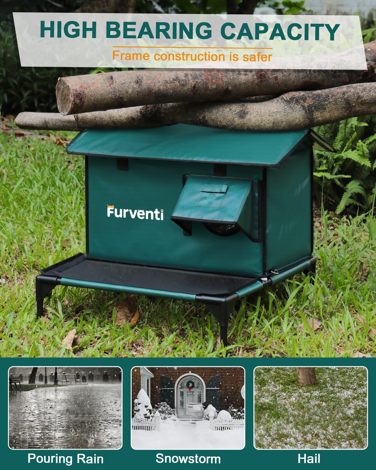 Lamlingo heated cat house exterior showing eaves and dual exits