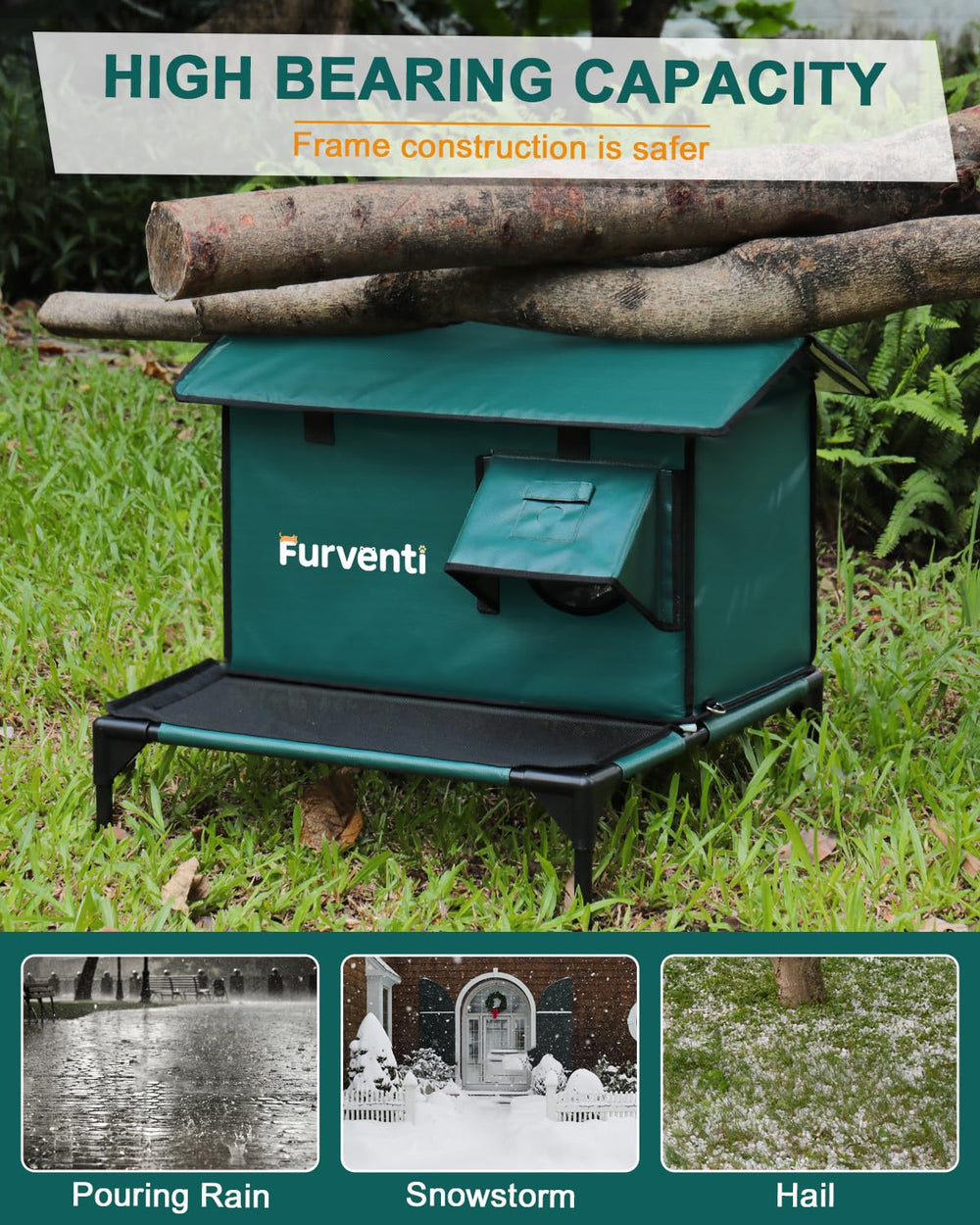 Lamlingo heated cat house exterior showing eaves and dual exits