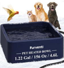 Lamlingo heated-water-bowl-outdoor-setup keeps water unfrozen in cold weather