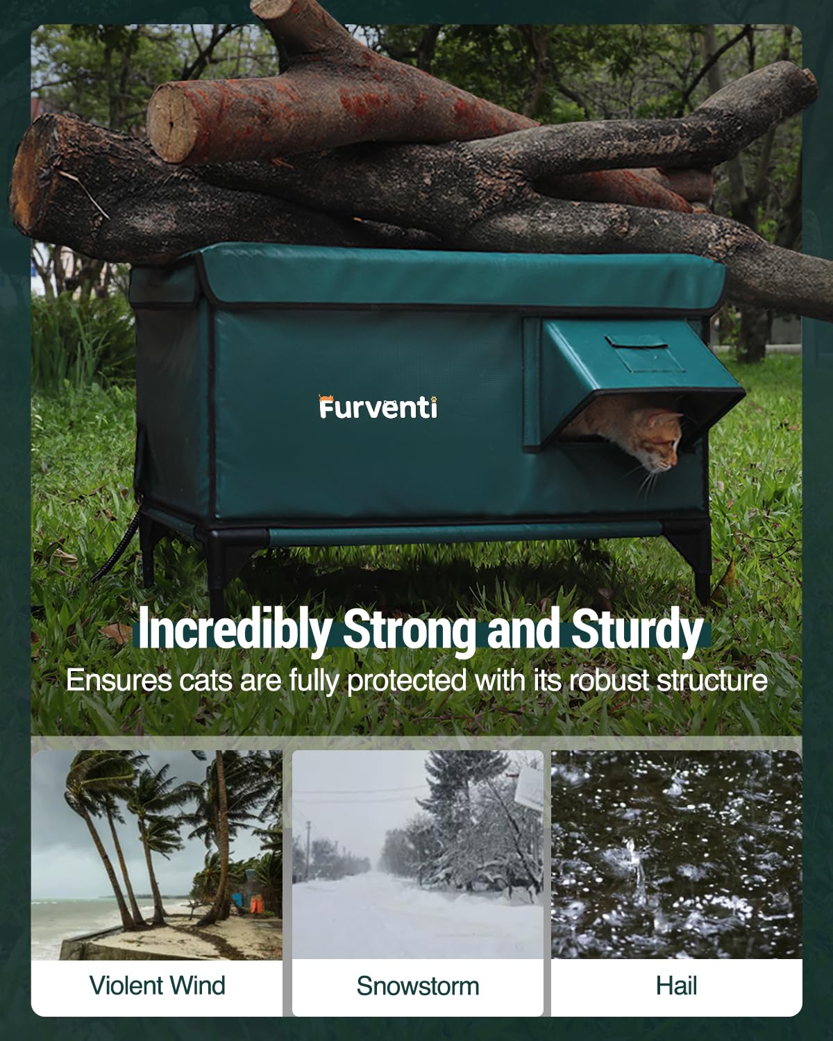 Lamlingo elevated-base design keeps cats dry on muddy ground.