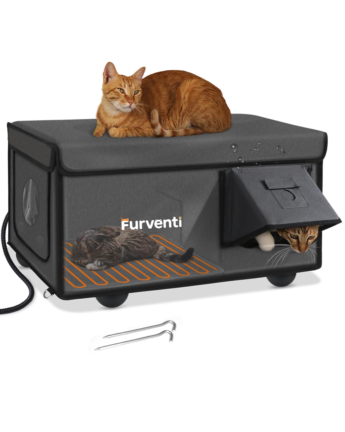 Lamlingo Outdoor Cat House front view shows weatherproof design for winter shelter.
