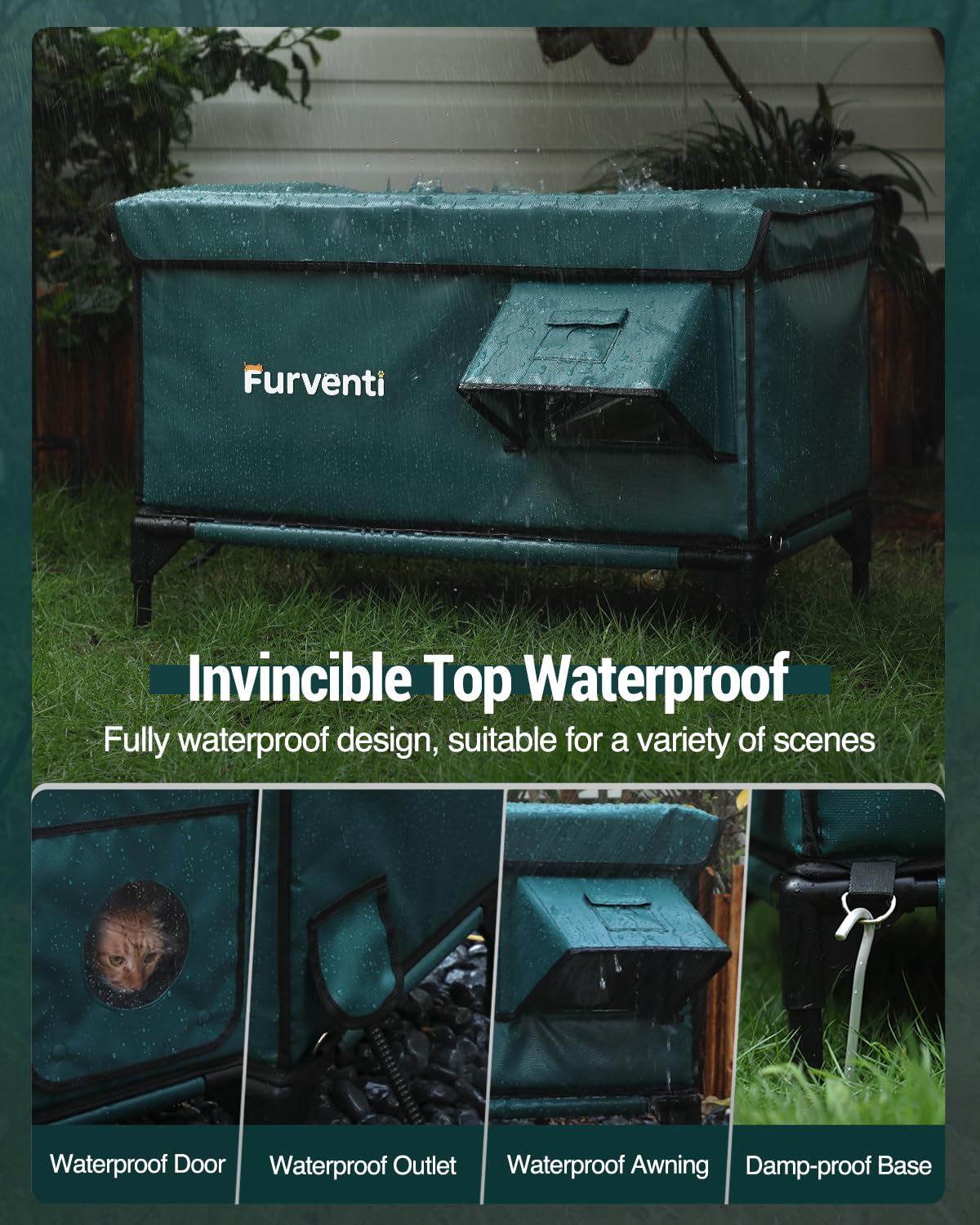 Lamlingo outdoor cat house waterproof-eaves shields entry from rain and snow.
