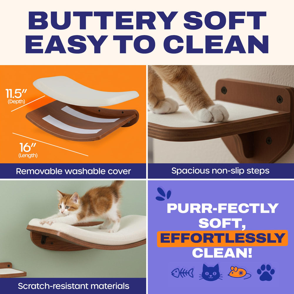 LAMOOSHIK step platforms enable safe vertical exploration for curious cats.
