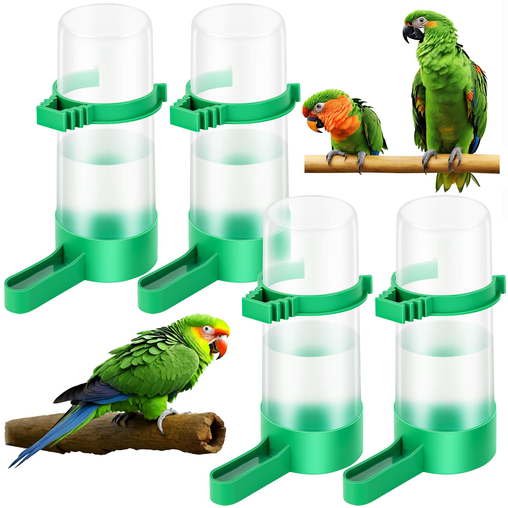Lamoutor four-piece bird water feeder clip ready for cage hydration.