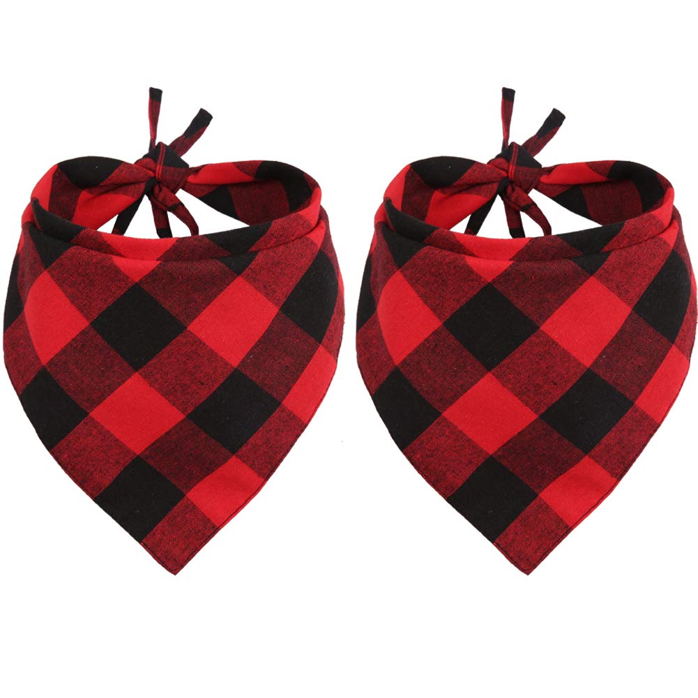 Lamphyface dog bandana red plaid closeup highlights soft double-layer fabric for comfort.