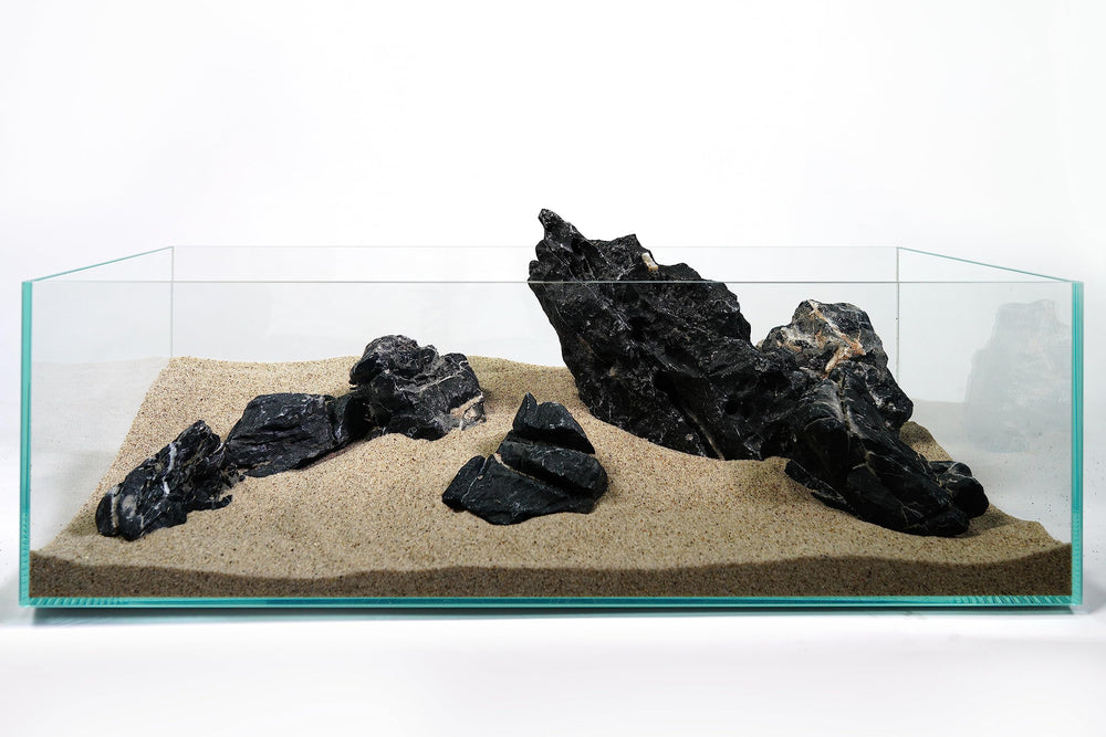 LANDEN Dark SEIRYU stones arranged in an aquascape setup