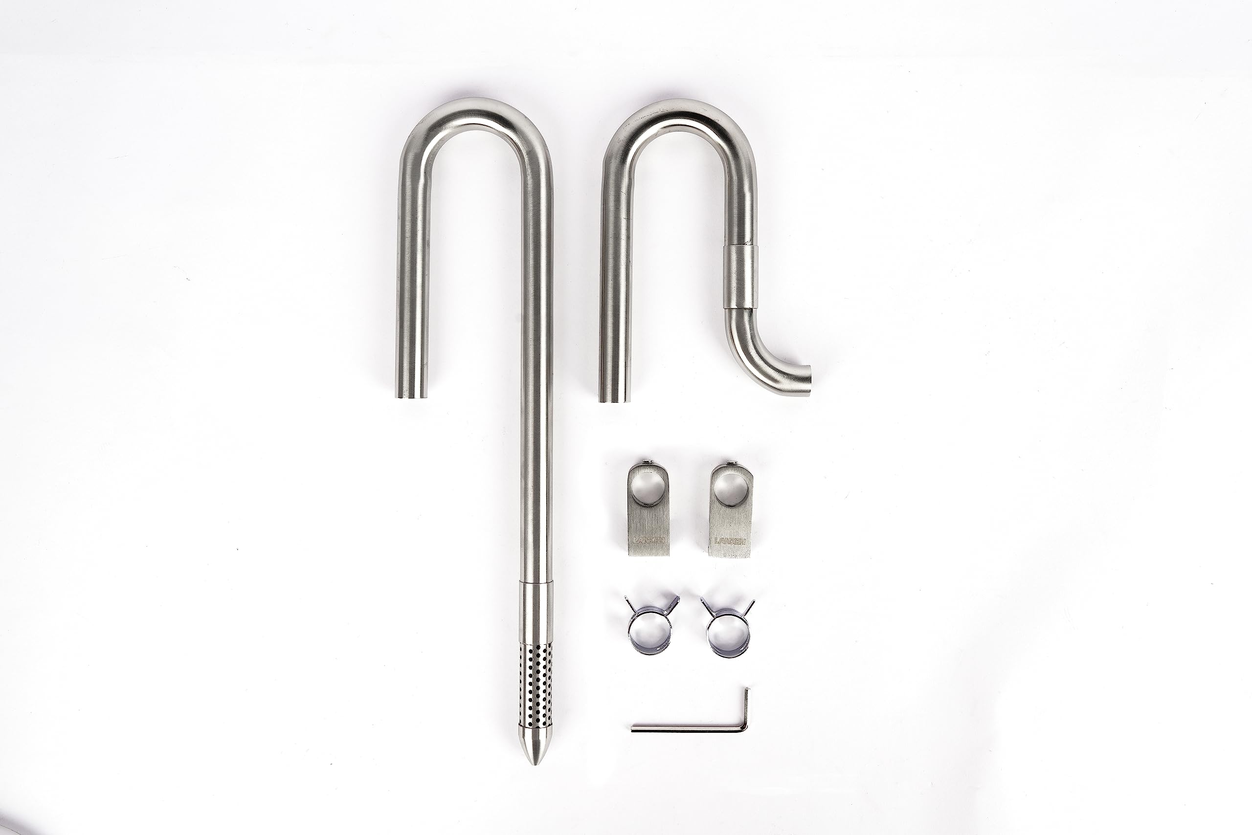 LANDEN lily-pipes curved-outflow head provides gentle, stable water spray in aquarium.