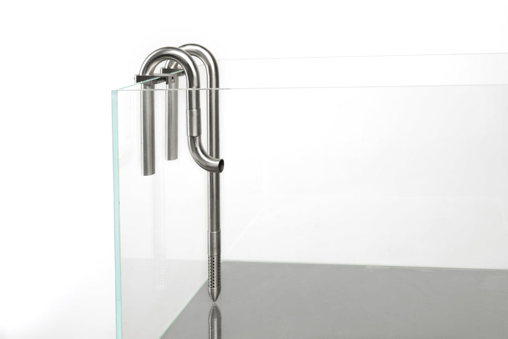 LANDEN lily pipes inflow-outflow 16mm assembly shows durable stainless steel for rimless tanks.