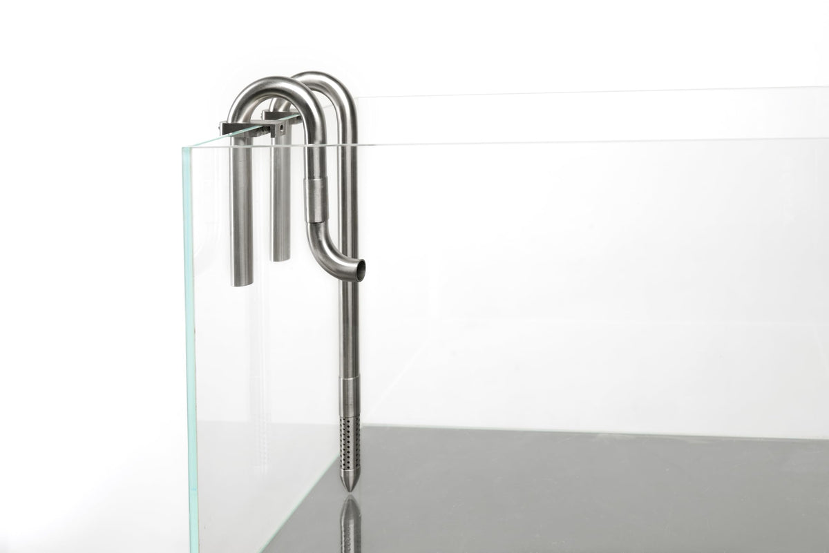 LANDEN lily pipes inflow-outflow 16mm assembly shows durable stainless steel for rimless tanks.