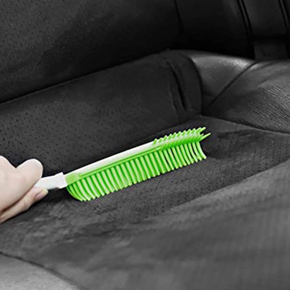LandHope pet hair removal tool in car seat illustrates easy maintenance on vehicles.