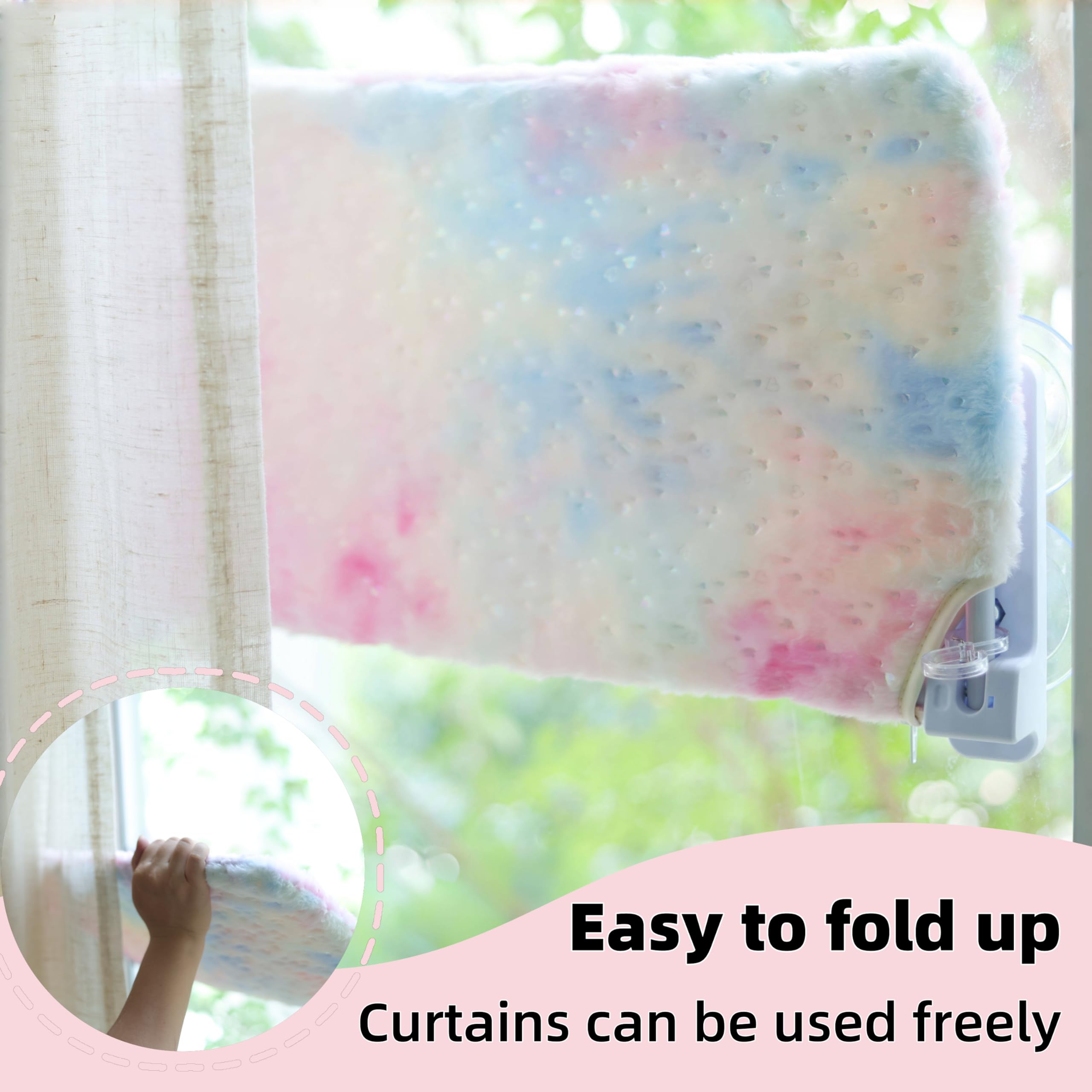 LANERmooos foldable cat window perch close-up fabrics demonstrating machine washable surface.
