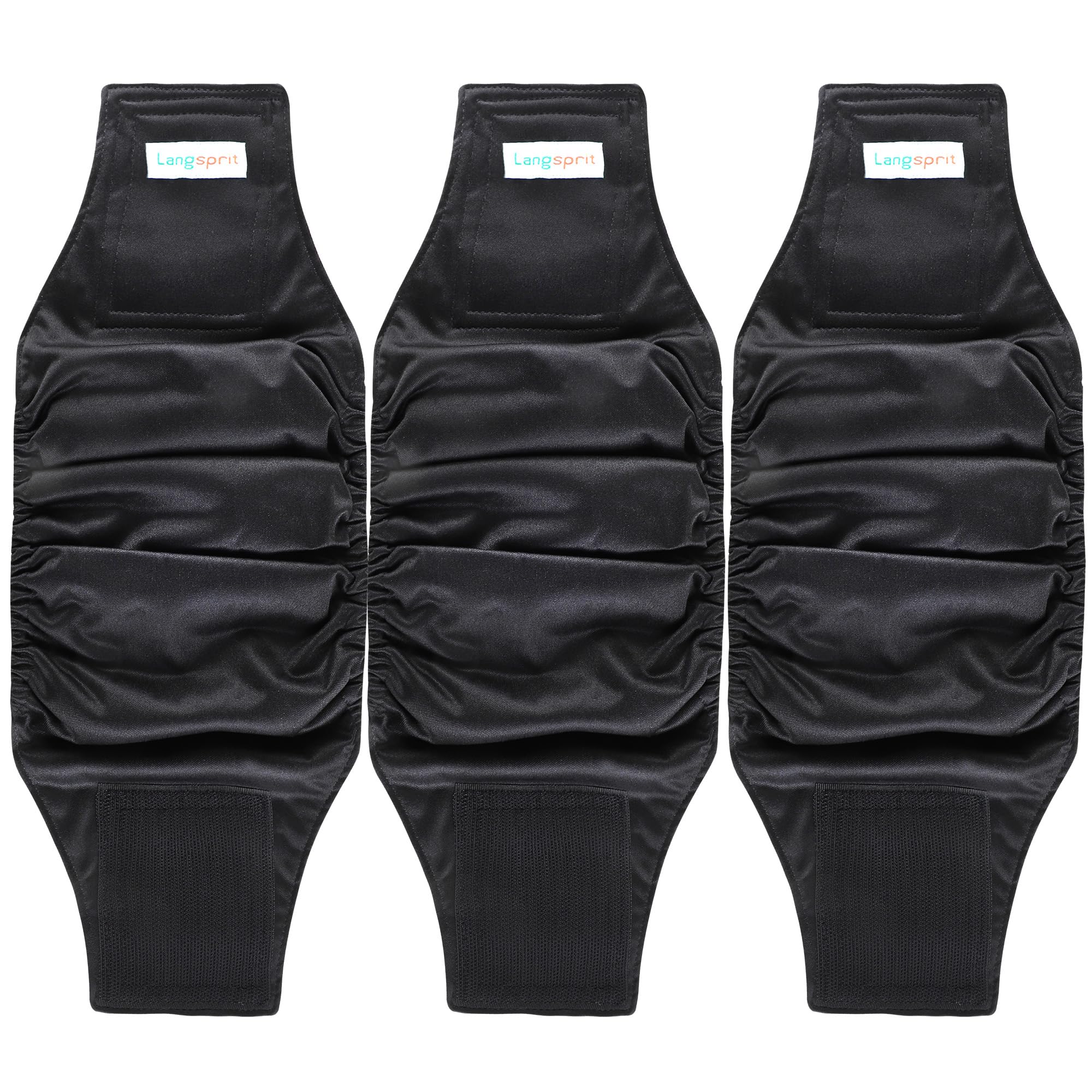 Langsprit male belly band black pack3 closeup highlighting absorbent core and leak protection