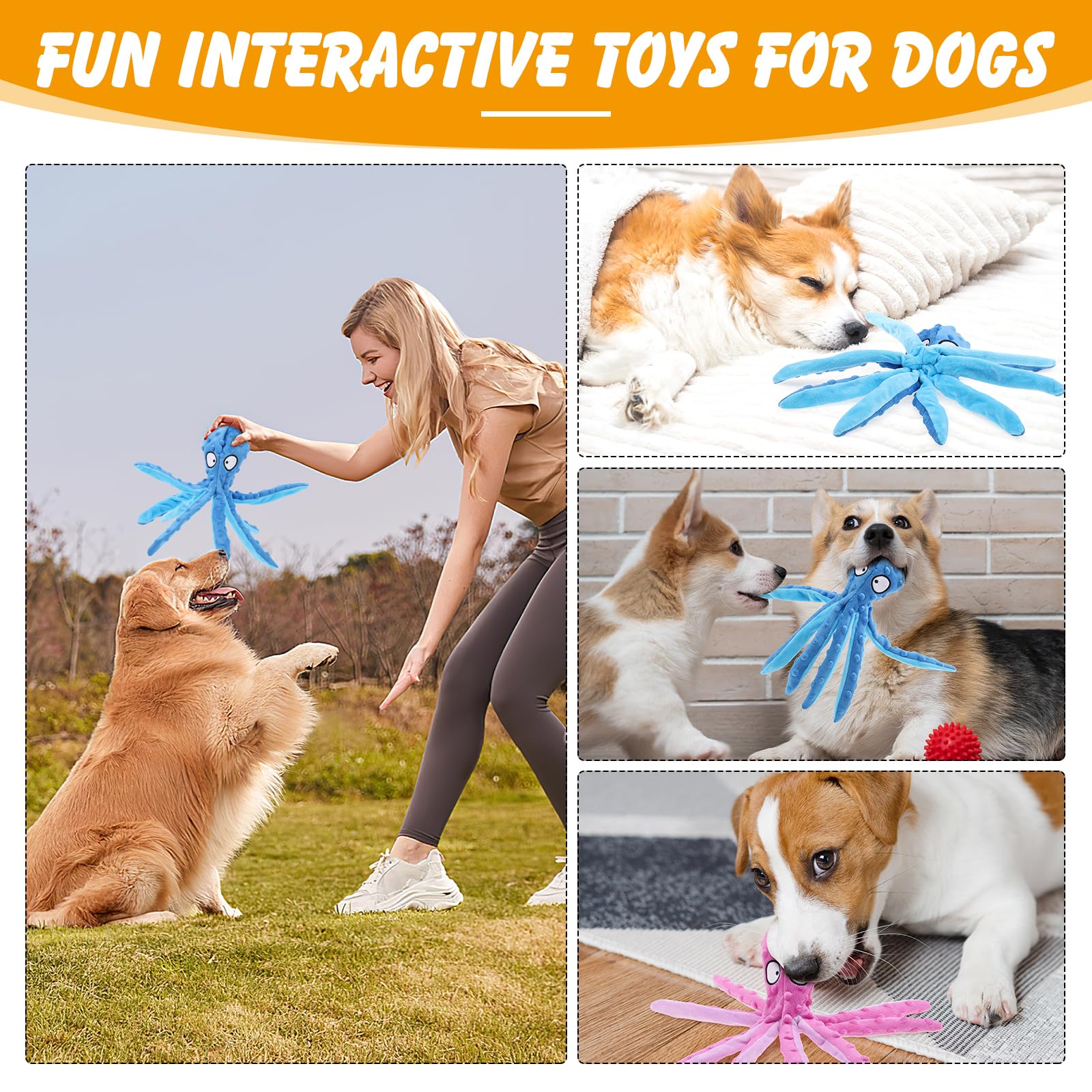 lanjue octopus dog toy tug-play scene with dog and owner