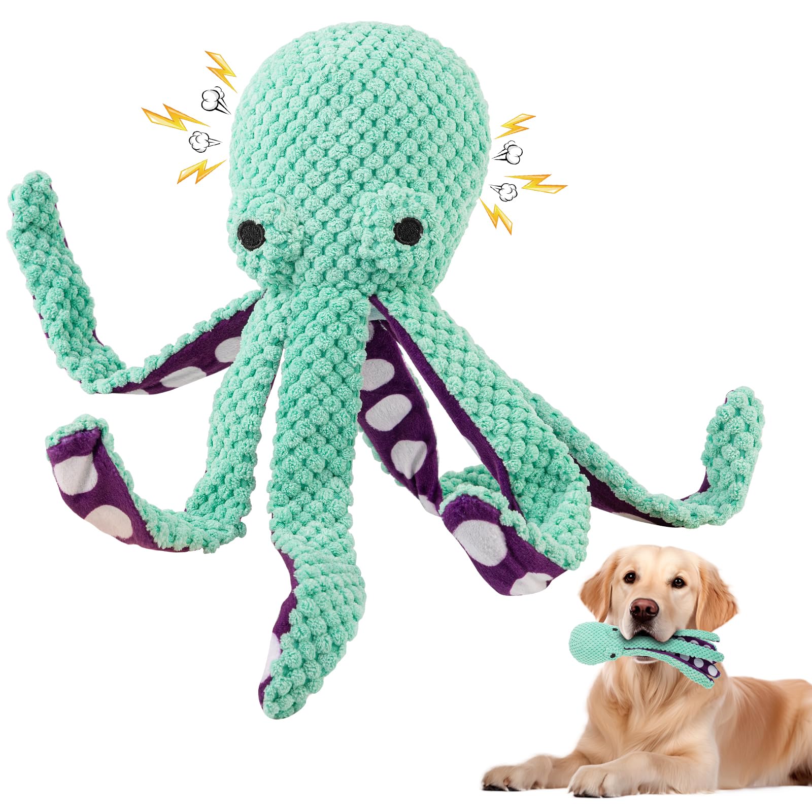 Lanjue octopus dog toy green soft-touch exterior for durable chew sessions