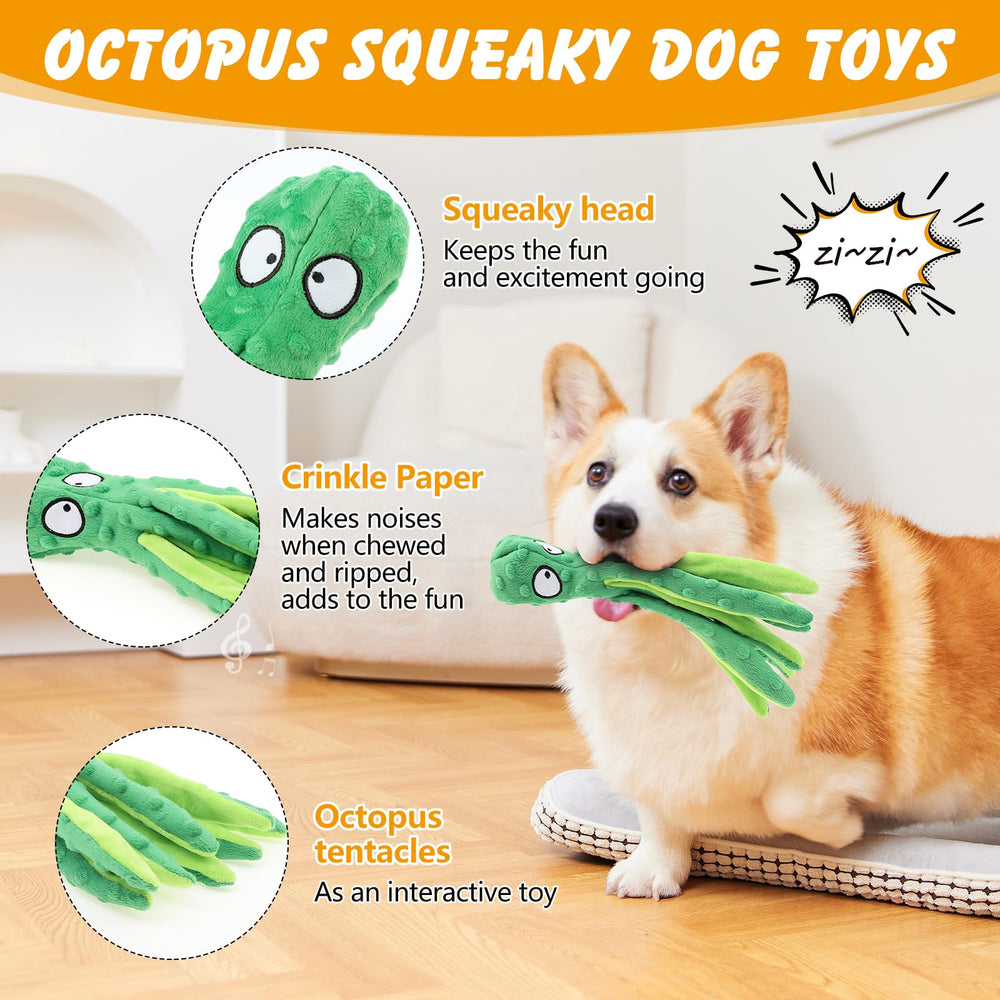 Lanjue two-pcs octopus dog toys pack showing no stuffing design for versatile play