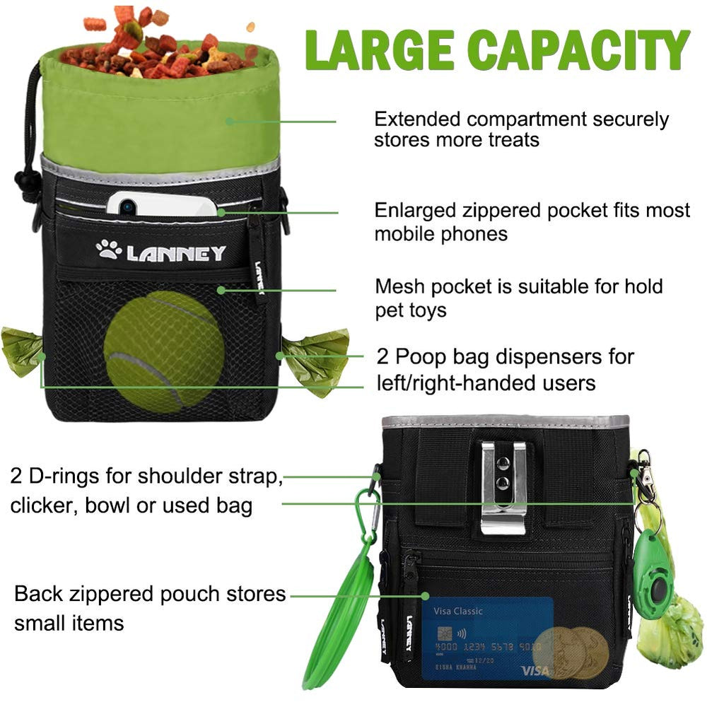 LANNEY dog treat pouch dispensers offer quick waste-bag access.