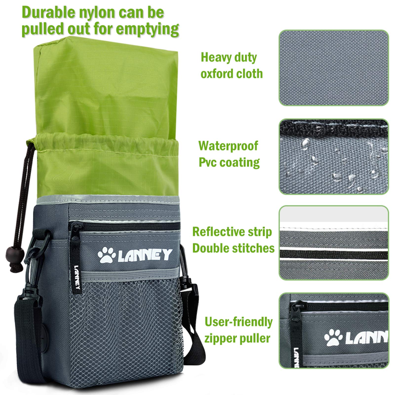 LANNEY dog treat pouch shoulder crossbody wear enables versatile training setups.