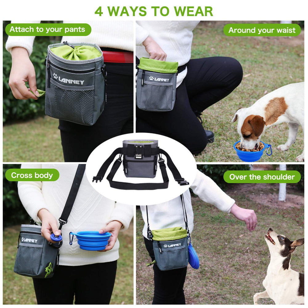 LANNEY dog treat pouch side dispensers provide left-right bag access for efficiency.