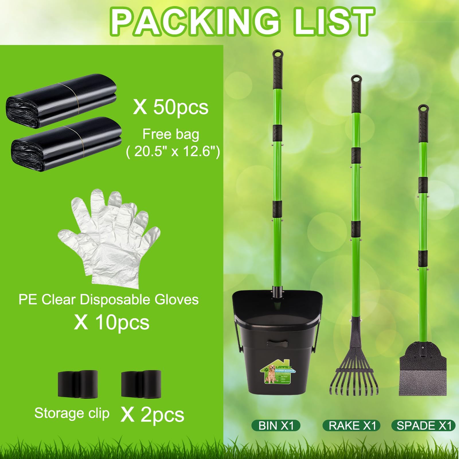 LANNEY Pooper Scooper package includes 50 bags ready to use