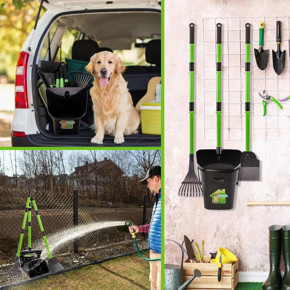 LANNEY Pooper Scooper metal rake and spade highlighting durable tools