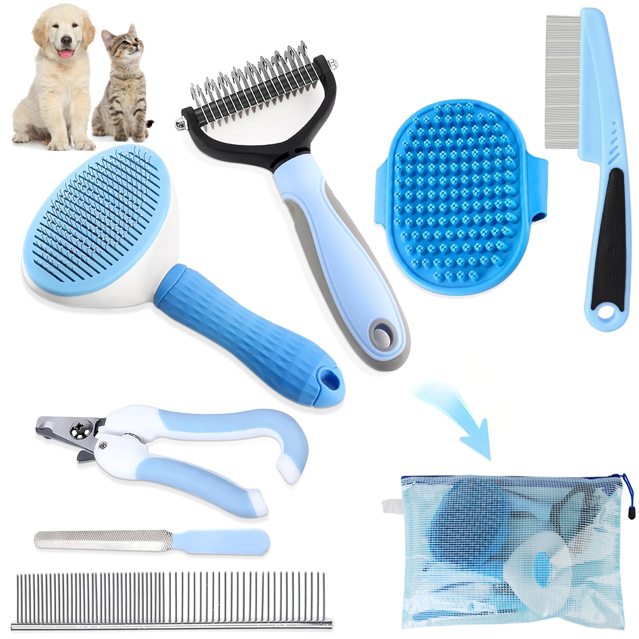 Lanswood dog brush kit blue set shown for shedding control during at-home grooming