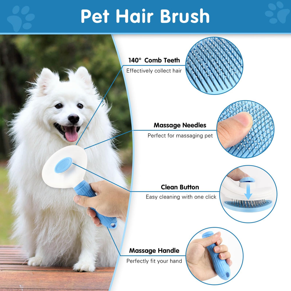 Lanswood double-sided deshedding brush with quick-clean button