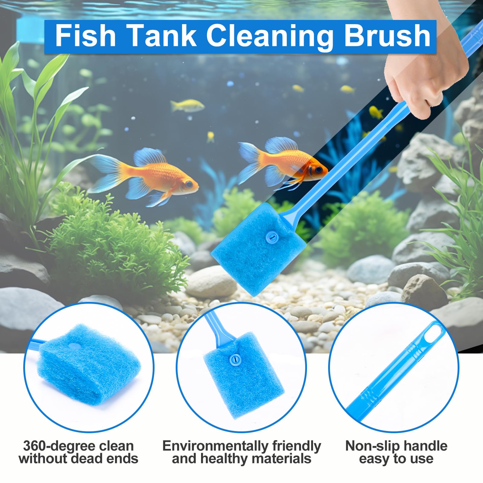 Lanswood sponge brush gently cleans surfaces without scratching aquarium walls