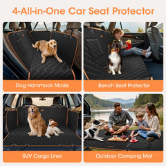 Lantoo dog seat cover hammock setup demonstrates secure, comfortable ride for pets.
